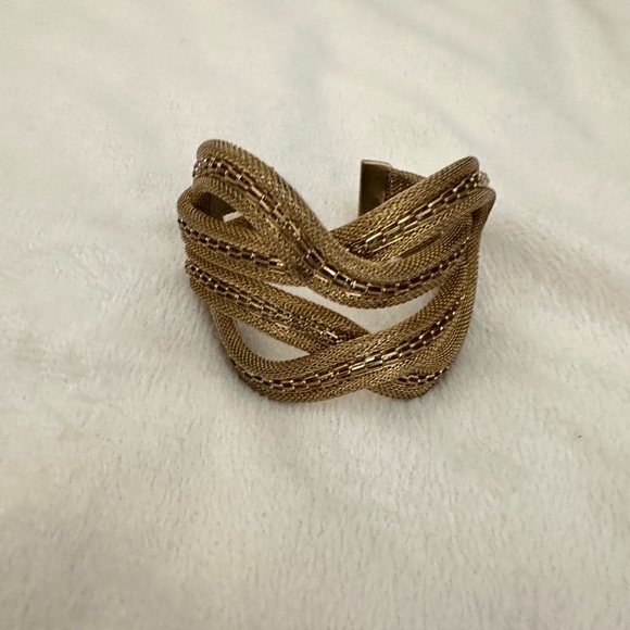 Vintage Gold Tone Mesh And Rhinestone Braided Bracelet - Picture 11 of 11